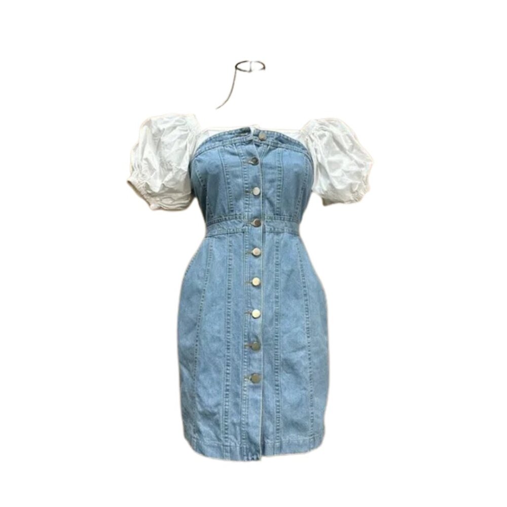 KOREAN Denim dress with removable puff sleeve, Xs